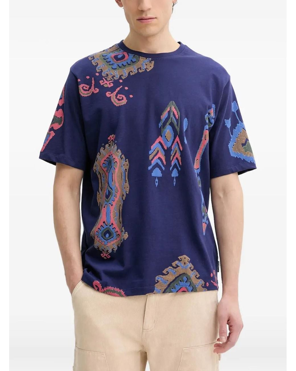 Desigual Blue Graphic-Print T-Shirt for men