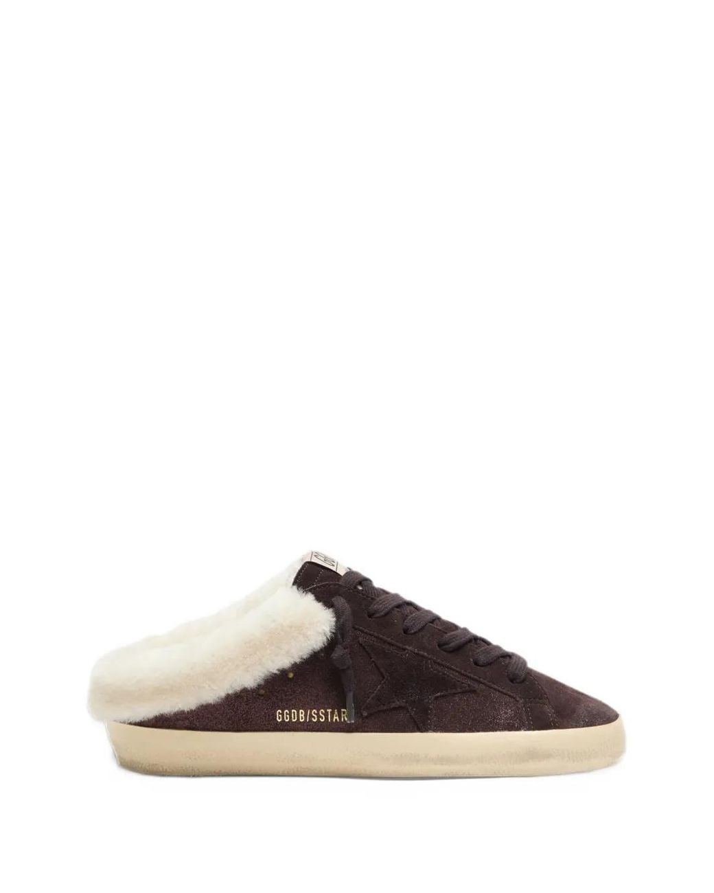 Golden Goose Deluxe Brand Brown Super-Star Sabot Glitter Suede-Upper Suede-Toe-And-Star Folded Shearling-Lining Sneakers