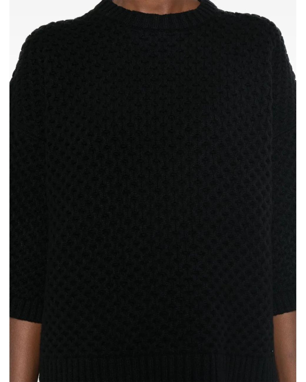 Fabiana Filippi Black Grid-Stitch Knit T-Shirt