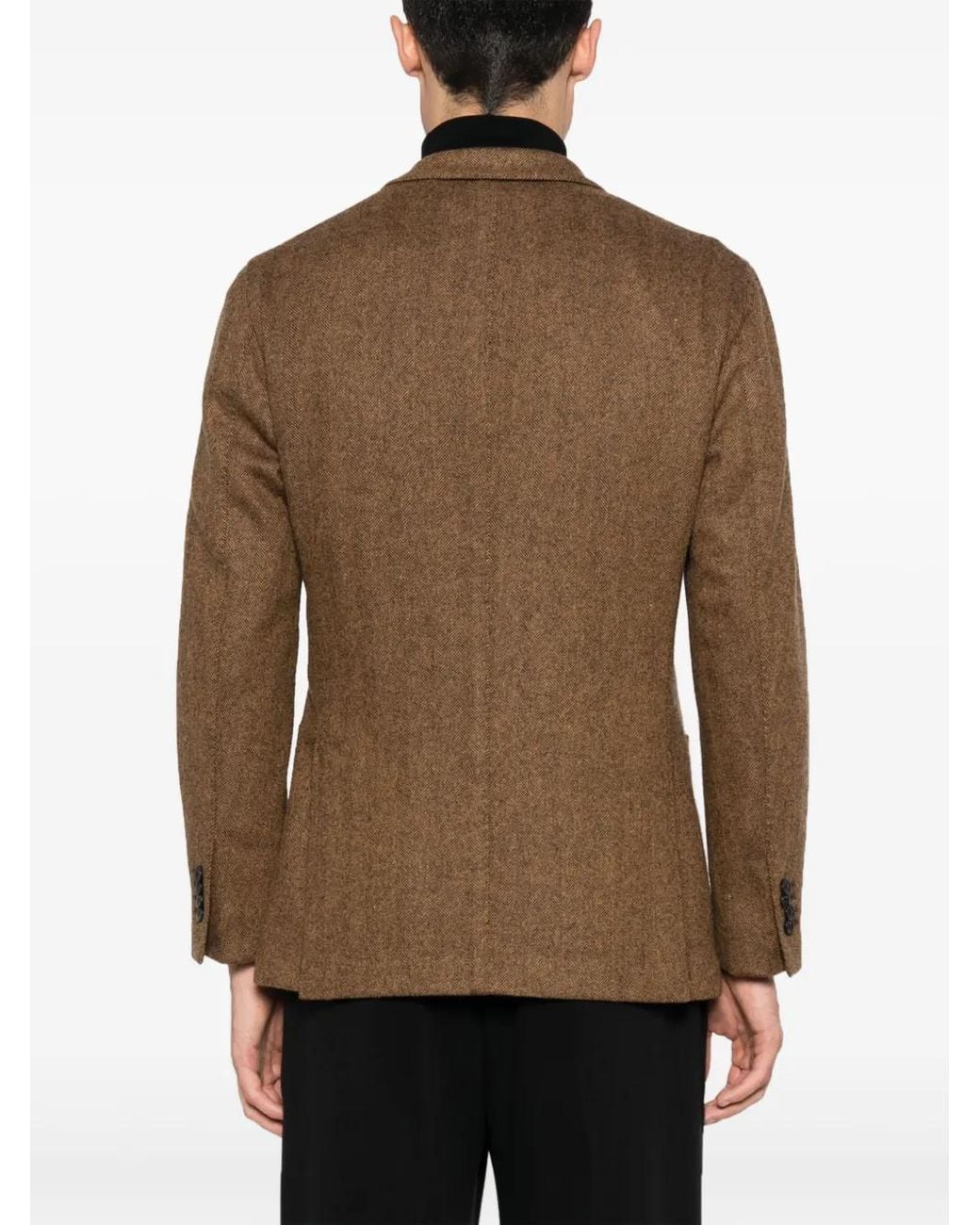 Boglioli Brown Herringbone Single-Breasted Blazer for men