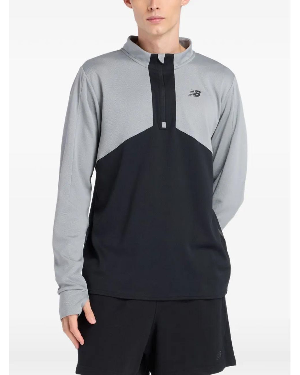 New Balance Blue Quarter-Zip Panelled Sweatshirt for men