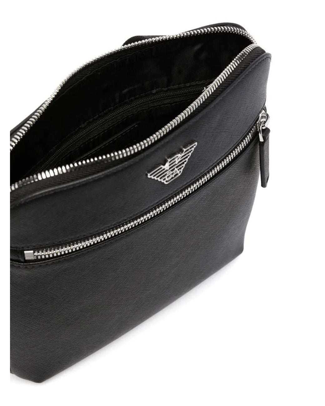 Emporio Armani Black Regenerated-leather Shoulder Bag With Eagle Pate for men