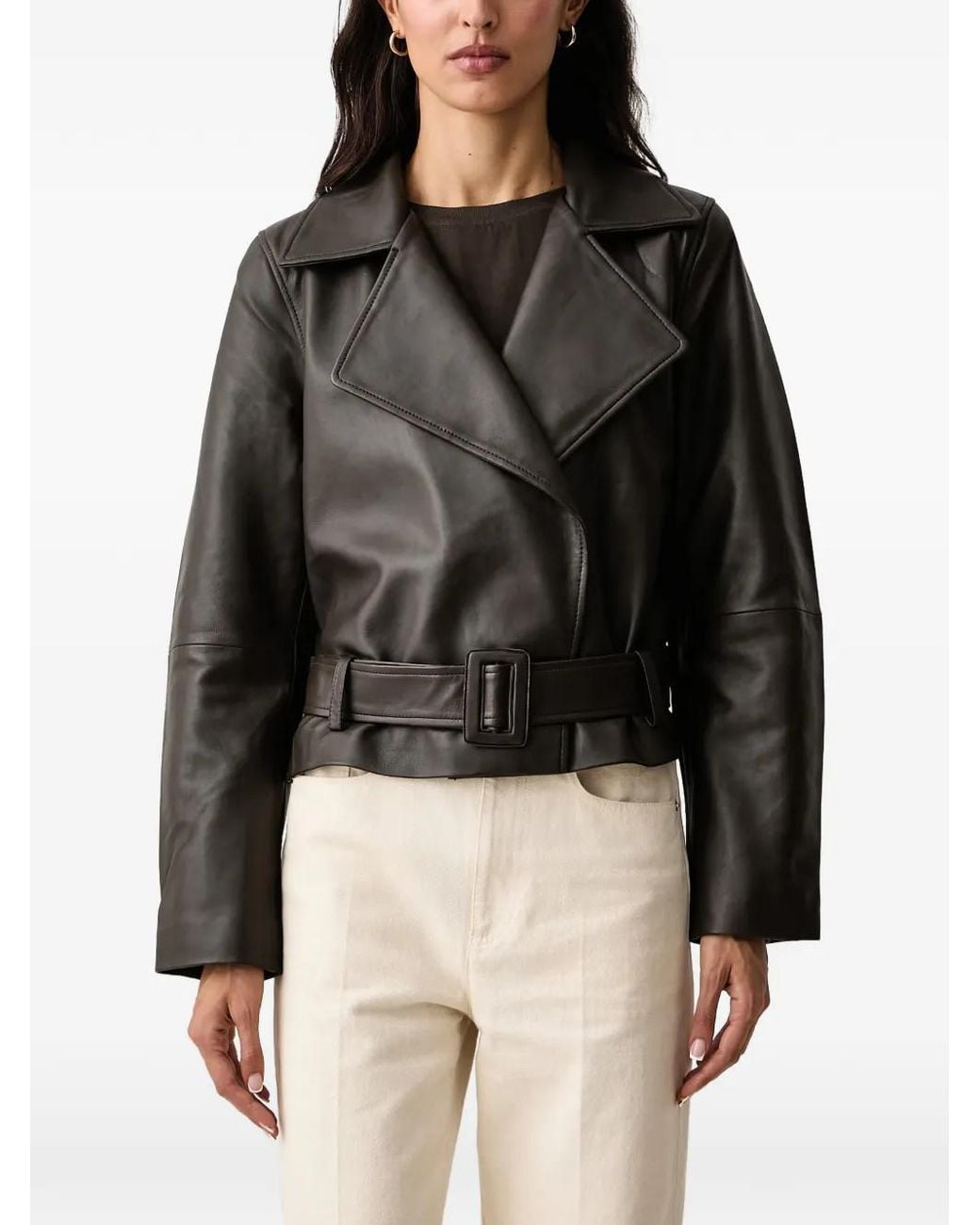 Mos Mosh Black Lasco Belted Leather Jacket