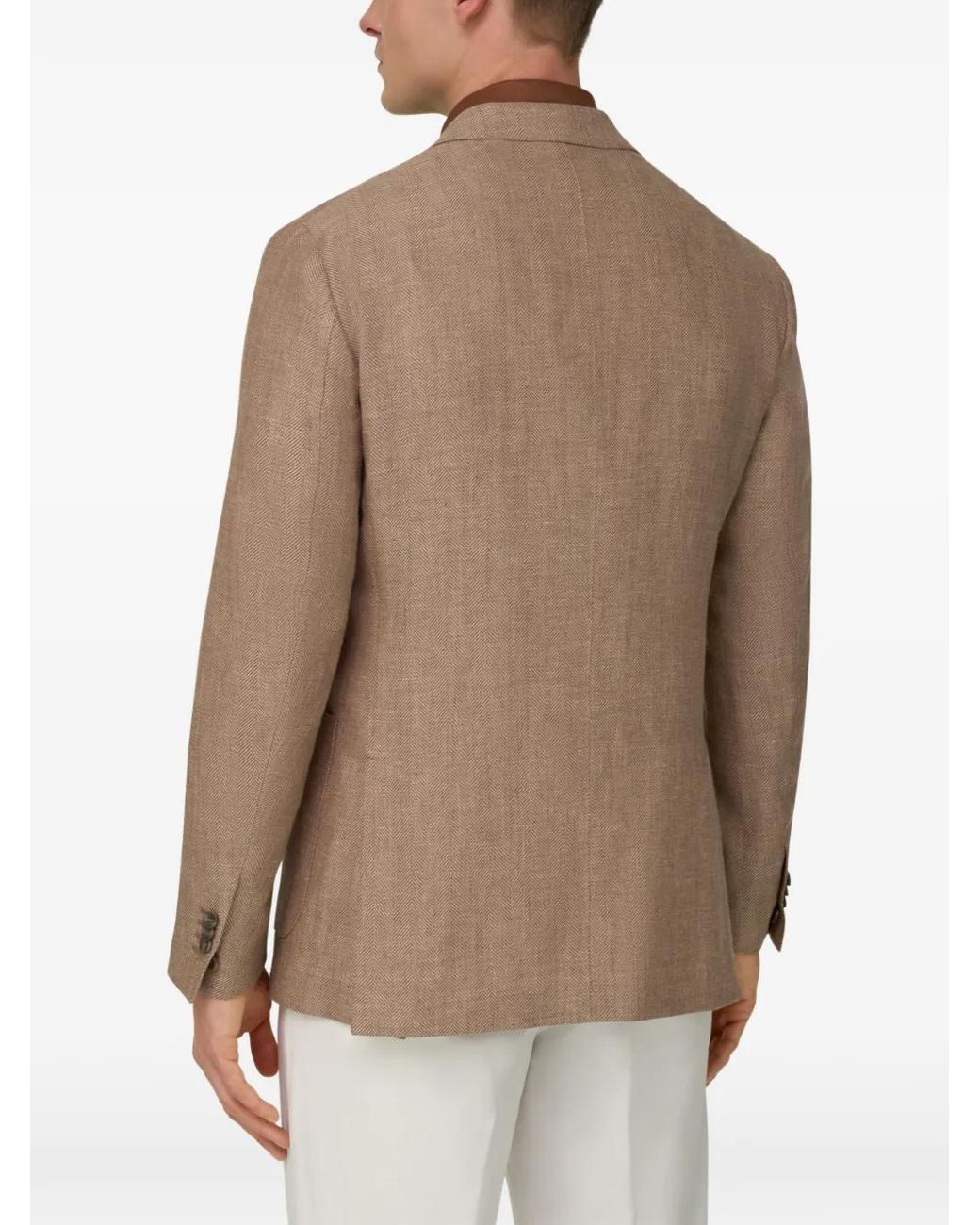 Boggi Brown Herringbone Linen And Wool Jacket for men