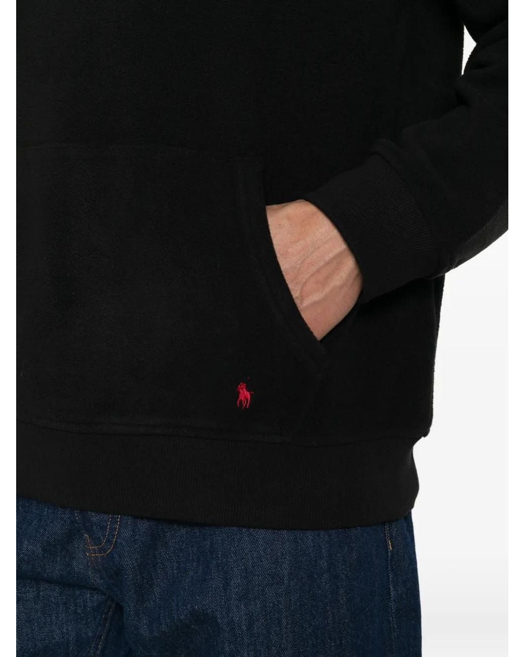 Polo Ralph Lauren Black Logo-Embroidered Fleece Hoodie for men
