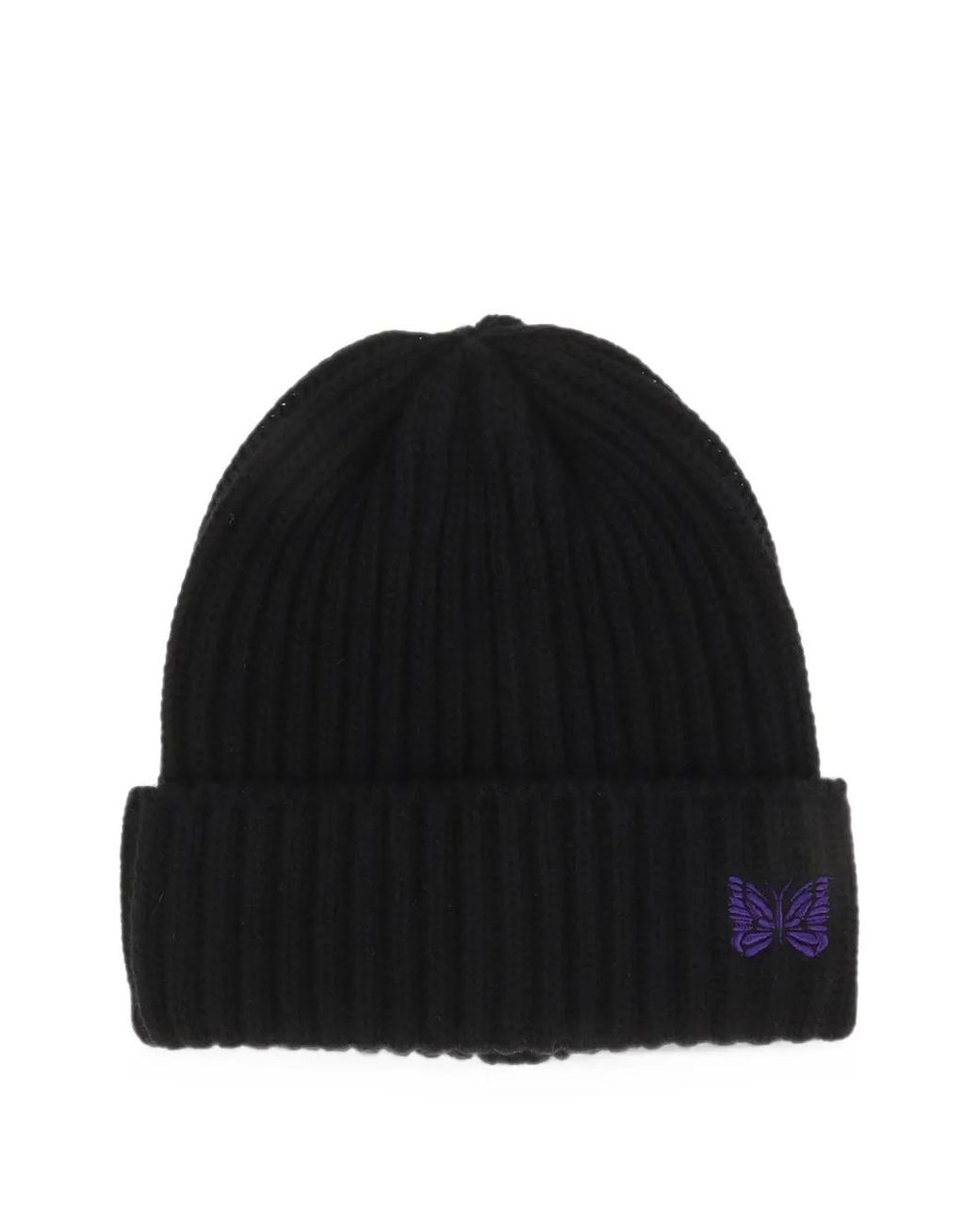Needles Black Wool Beanie Hat for men