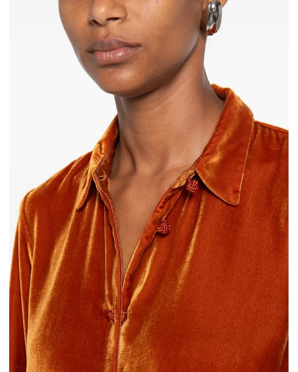 Forte_forte Orange Velvet Knot-Button Blouse