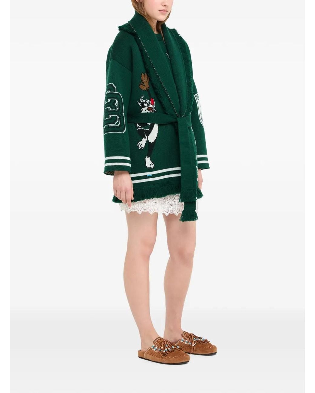 Alanui Green X Looney Tunes Sporty Bugs Bunny & Sylvester Wool Cardigan