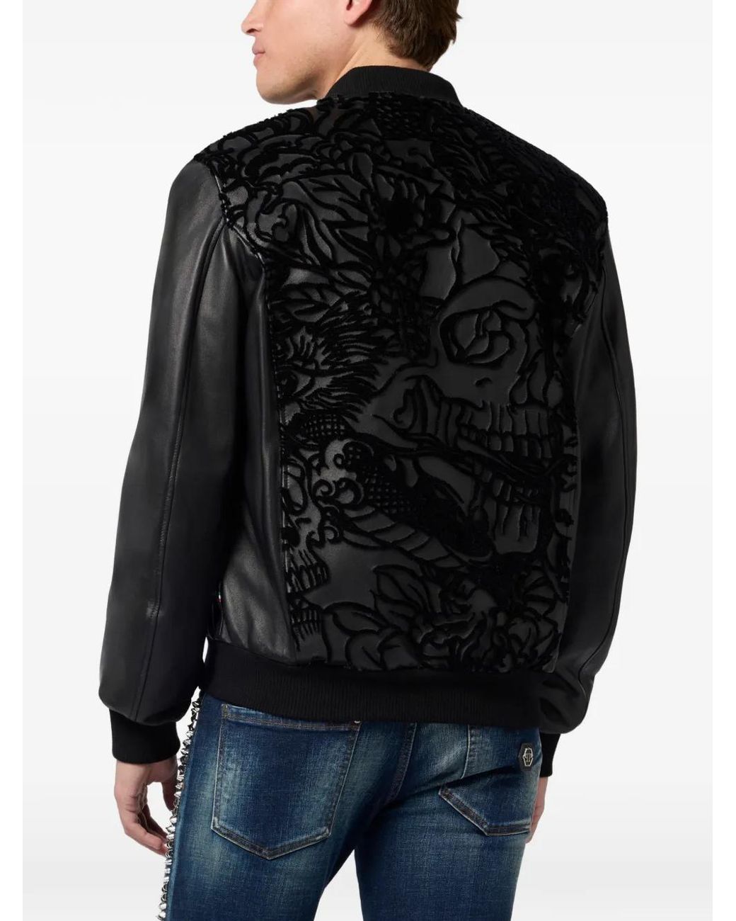 Philipp Plein Leren Bomberjack in het Black voor heren