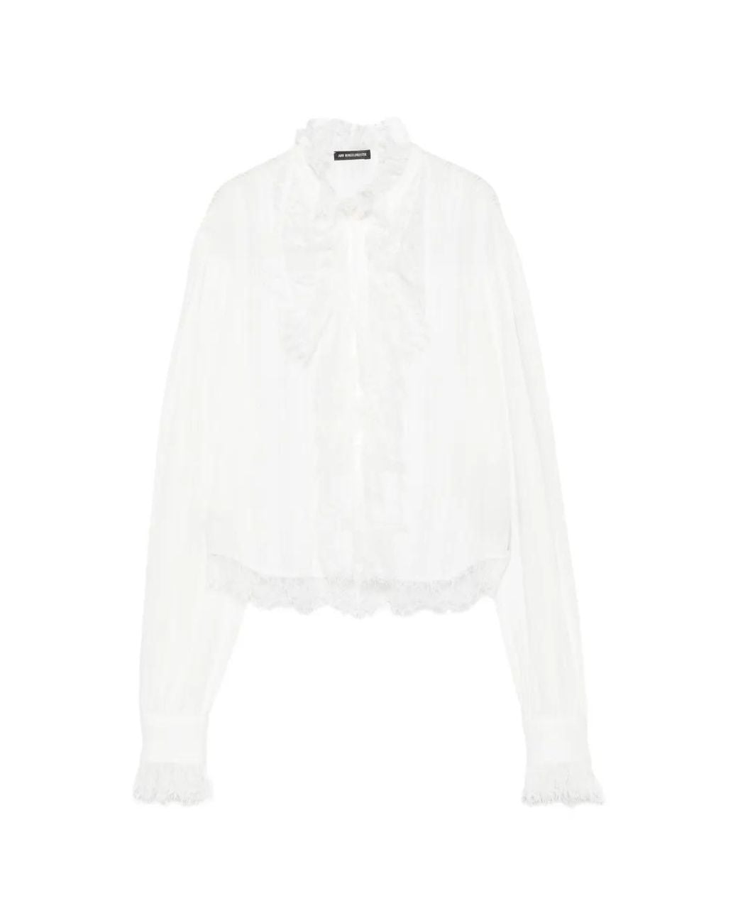 Ann Demeulemeester White Ruffled Lace-Trim Shirt