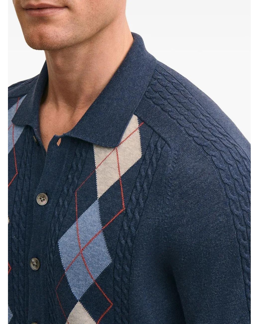 Brooks Brothers Blue Argyle Cable-Knit Shirt for men
