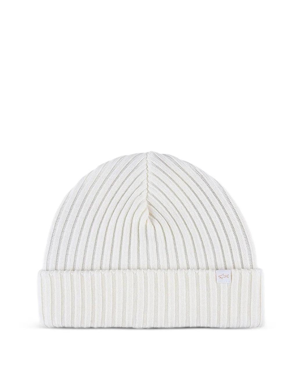 Paul & Shark White Ribbed Beanie Hat for men