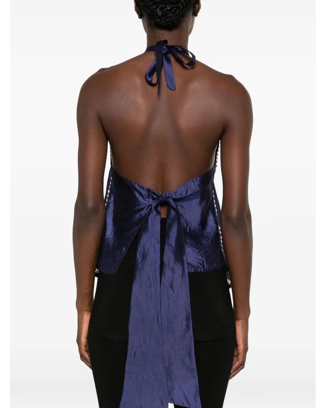 GIMAGUAS Blue Embellished Halterneck Top