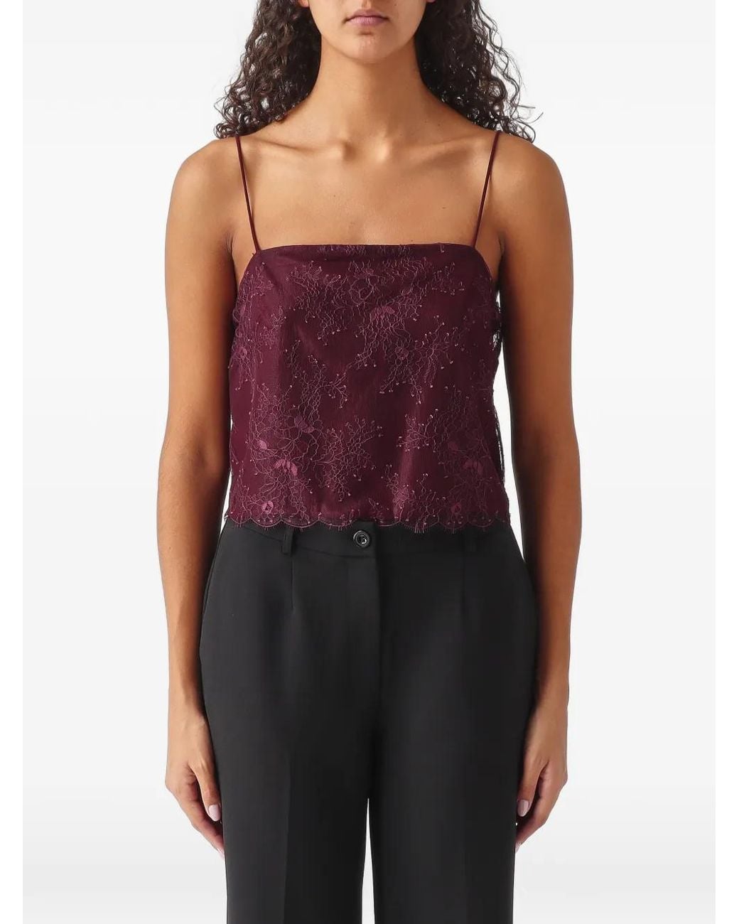 Nenette Purple Flame Lace-Embroidered Camisole Top