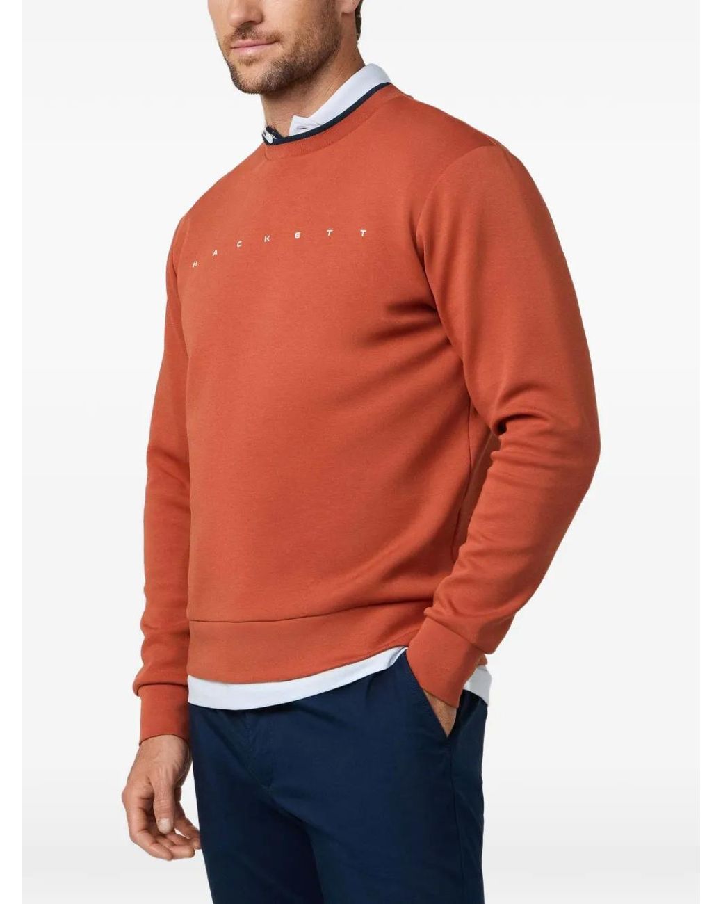 Hackett Orange Logo-Print Crew-Neck Sweater for men