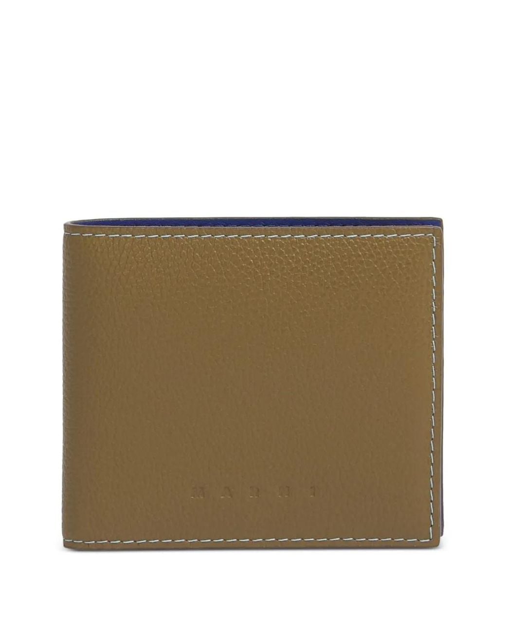 Marni Natural Portefeuille Bifold En Cuir Marron Clair À Coutures Contrastées for men
