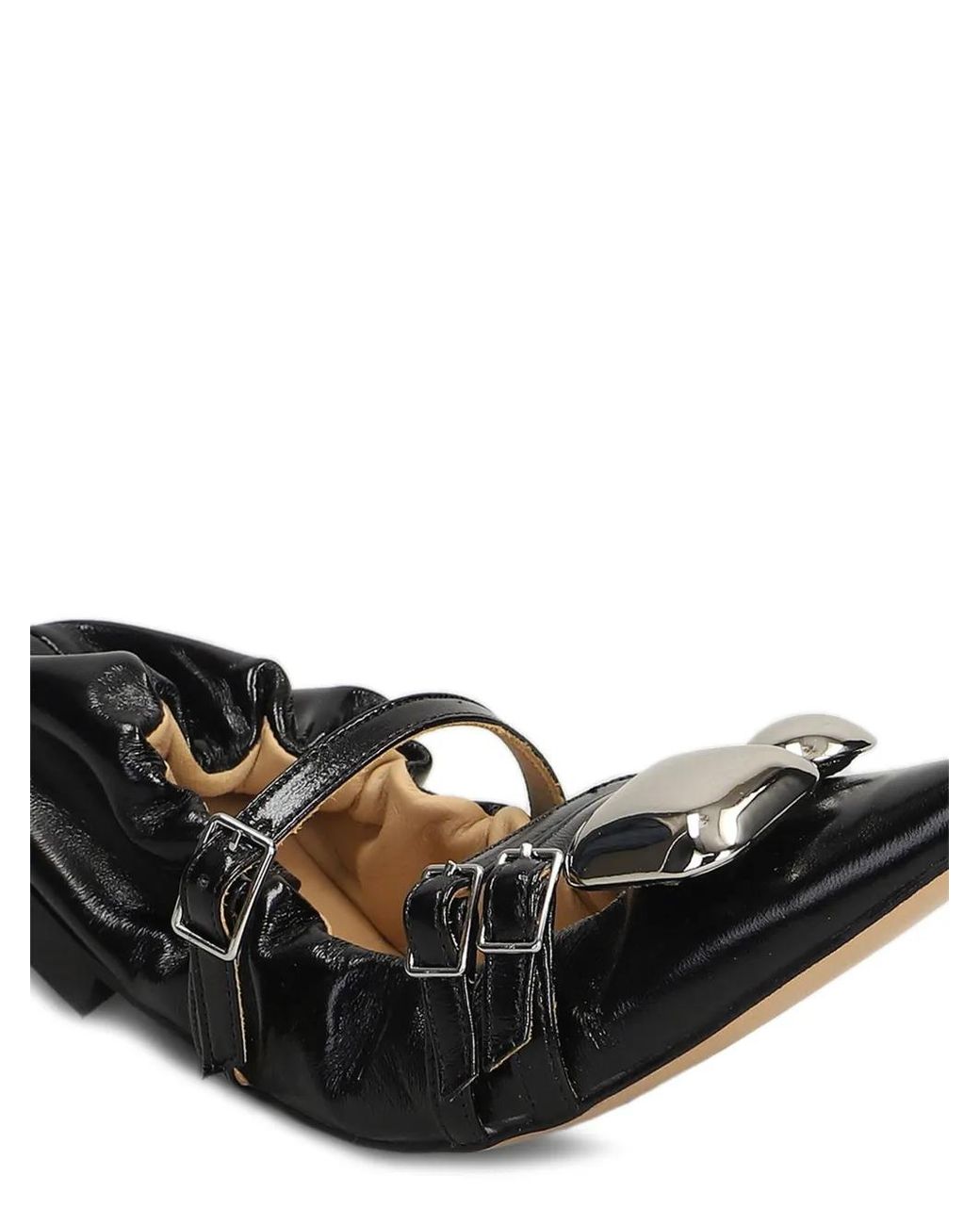 Alchimia Black Buckle-Detail Pointed-Toe Ballet Flats