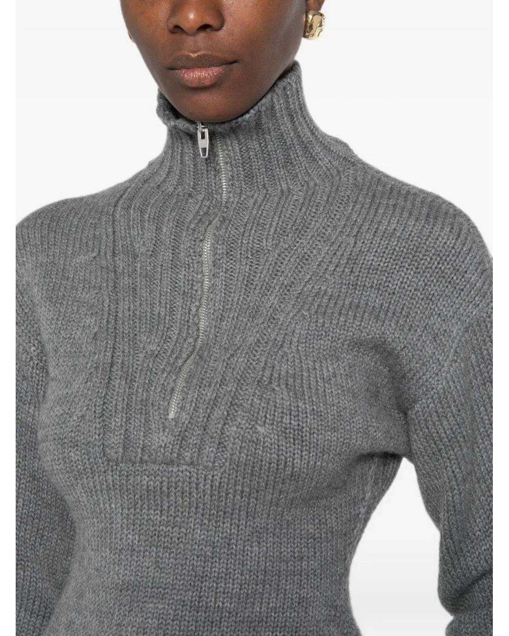 Jil Sander Gray Ribbed-Knit Sweater