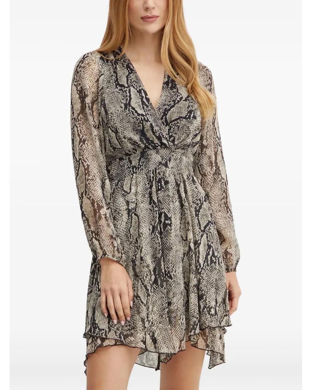 Morgan Gray Snake-Print Wrap-Style Mini Dress