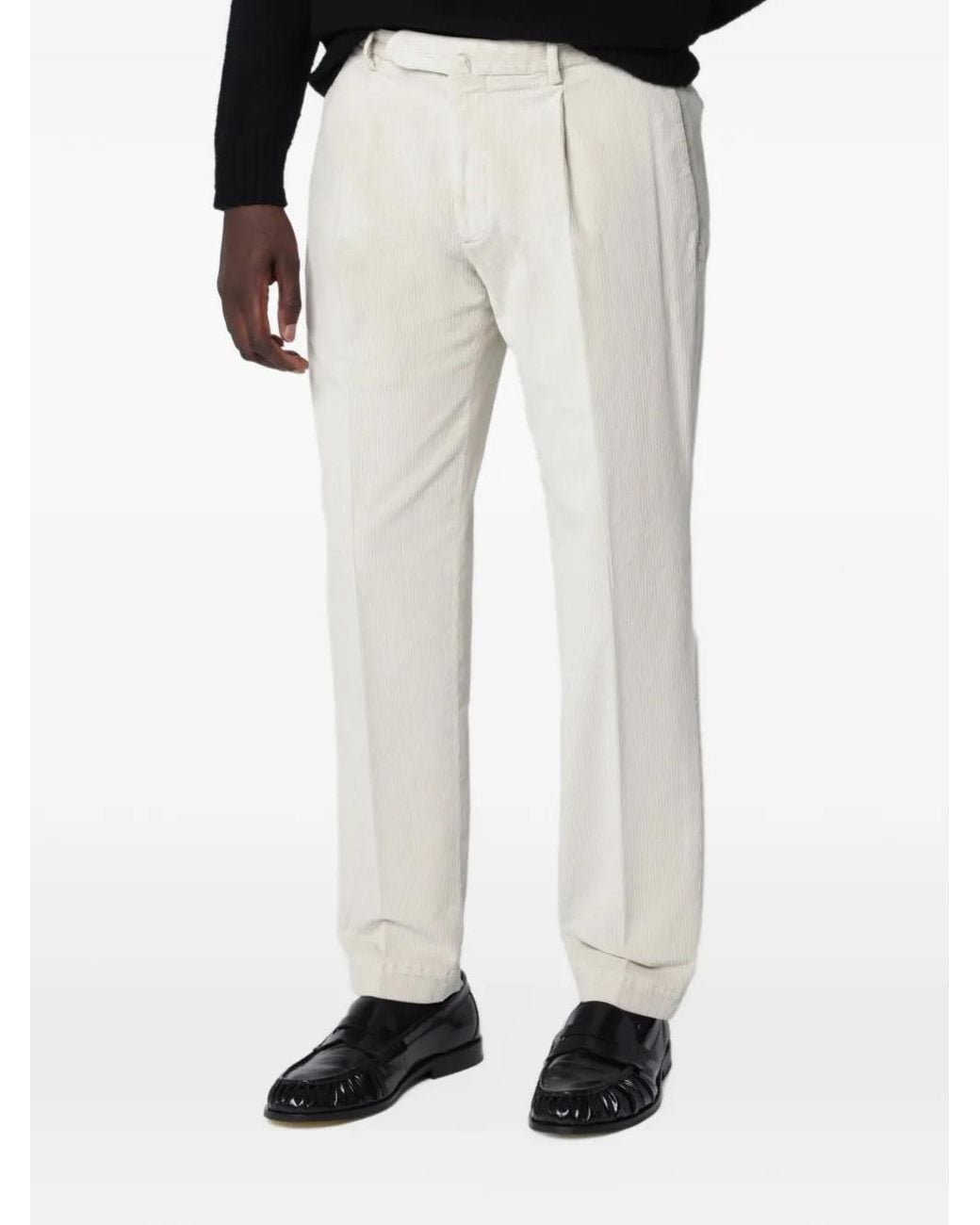 Santaniello White Pleated Corduroy Trousers for men