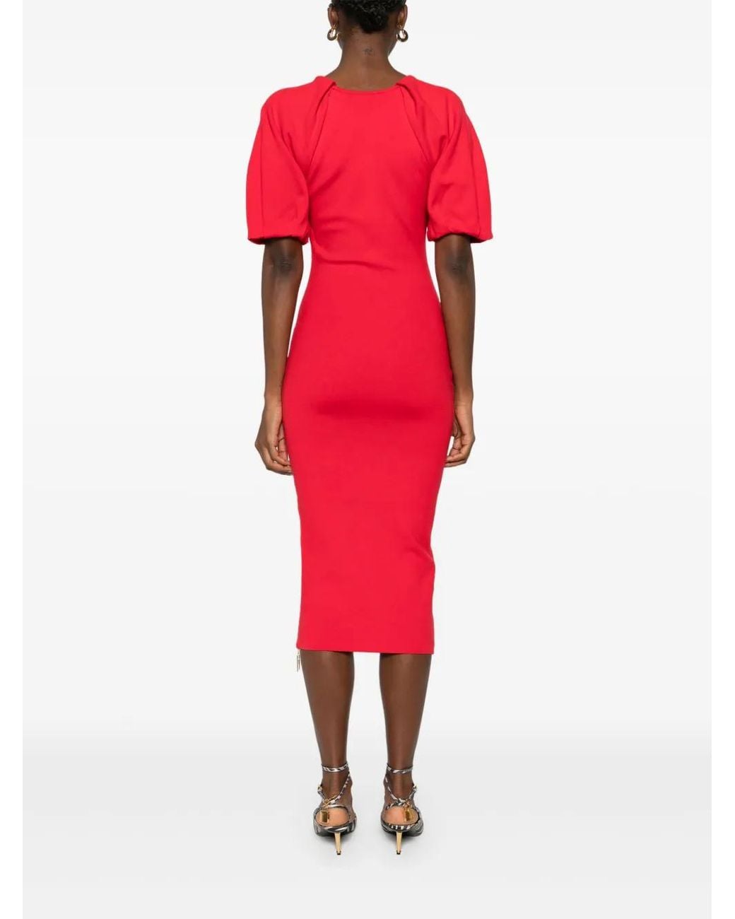Elisabetta Franchi Red Zip-Detail Midi Dress