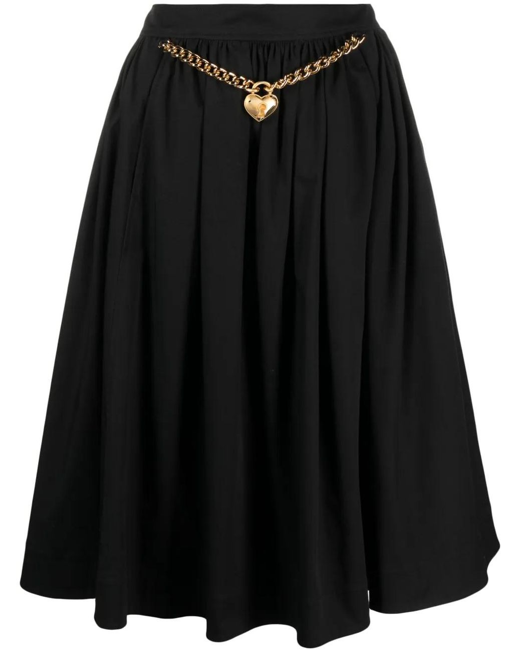 Moschino Black Heart-Charm Ruched Midi Skirt