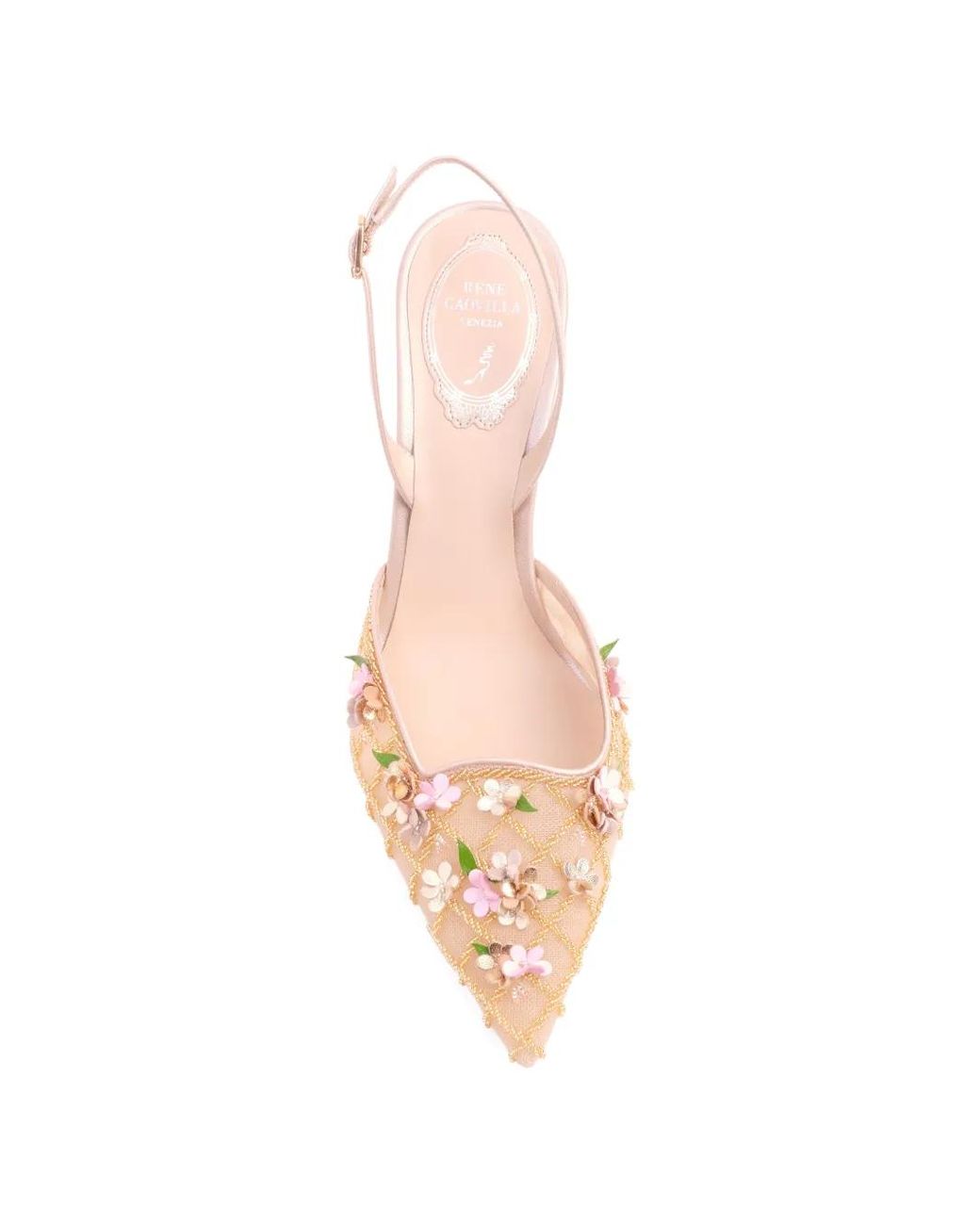 Rene Caovilla Pink Floral-Embellished Slingback Pumps