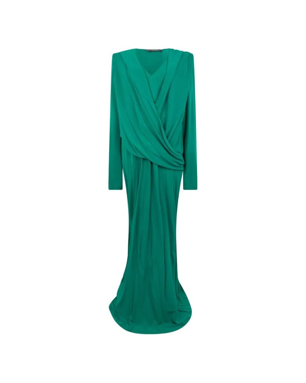 Alberta Ferretti Green Draped Maxi Dress