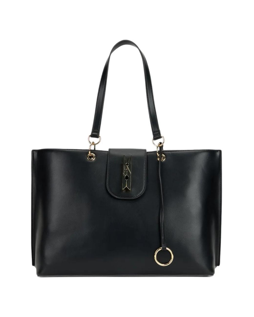 Love Moschino Black Logo-Plaque Metallic-Ring Tote Bag