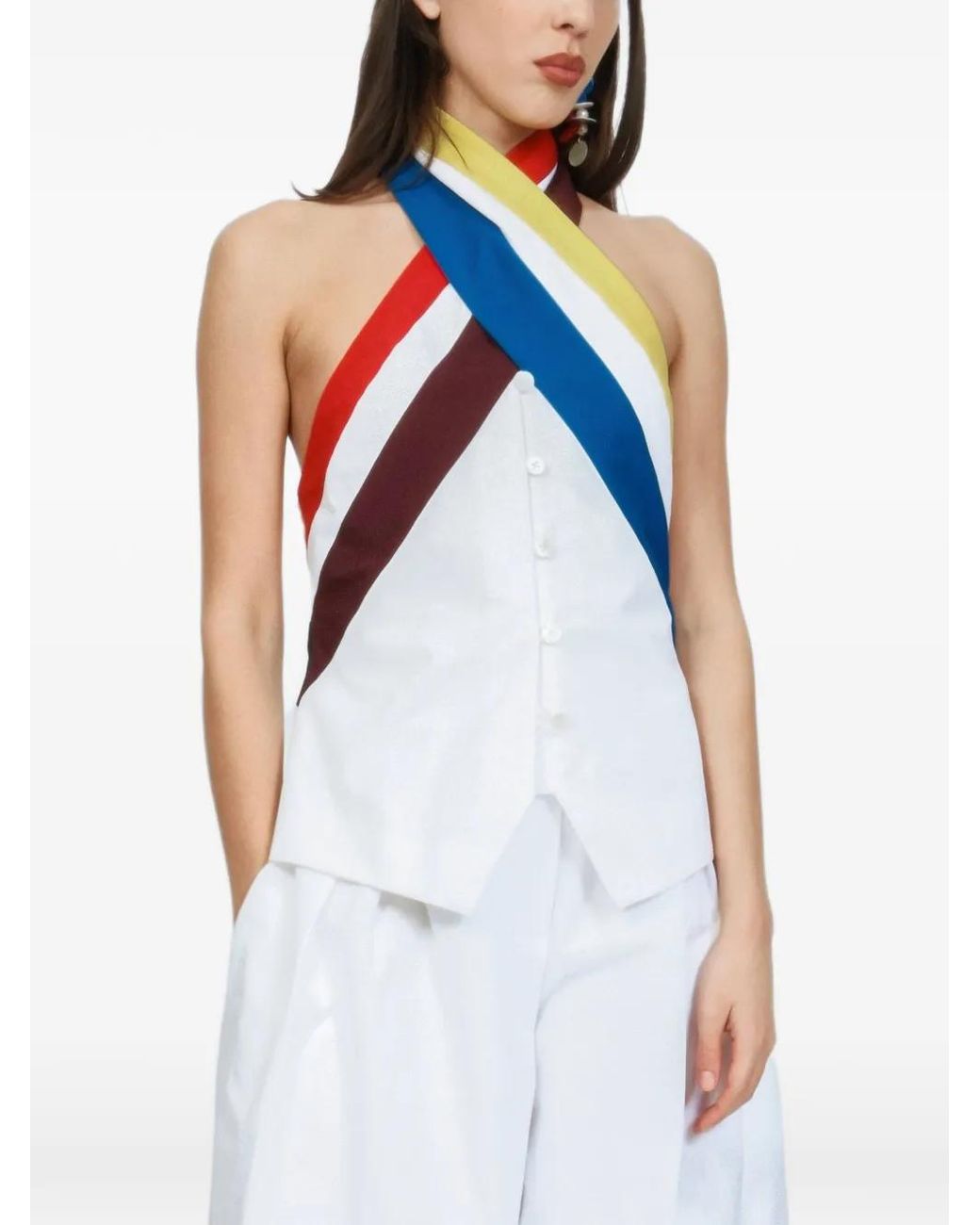 Rosie Assoulin Blue Twisted Halterneck Top