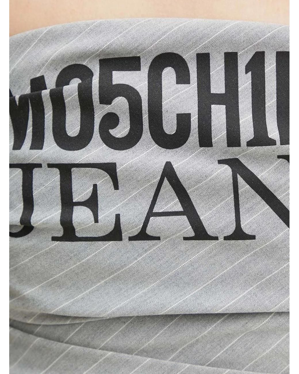 Moschino Gray Pinstripe-Pattern Logo-Print Bandeau Top