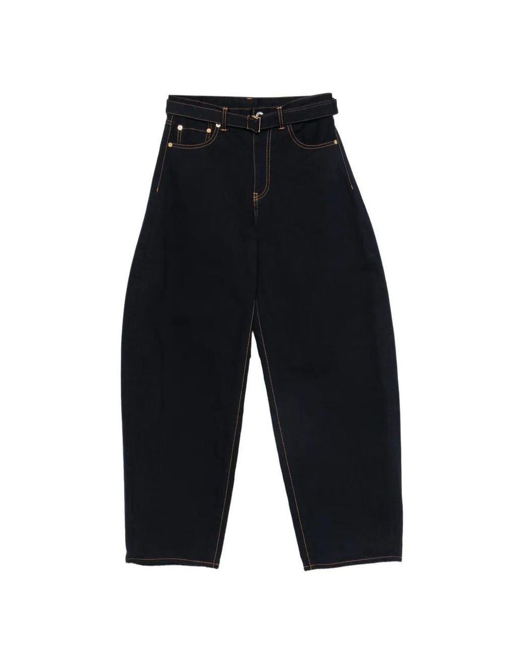 Sacai Blue Belted Contrast-Stitch Jeans