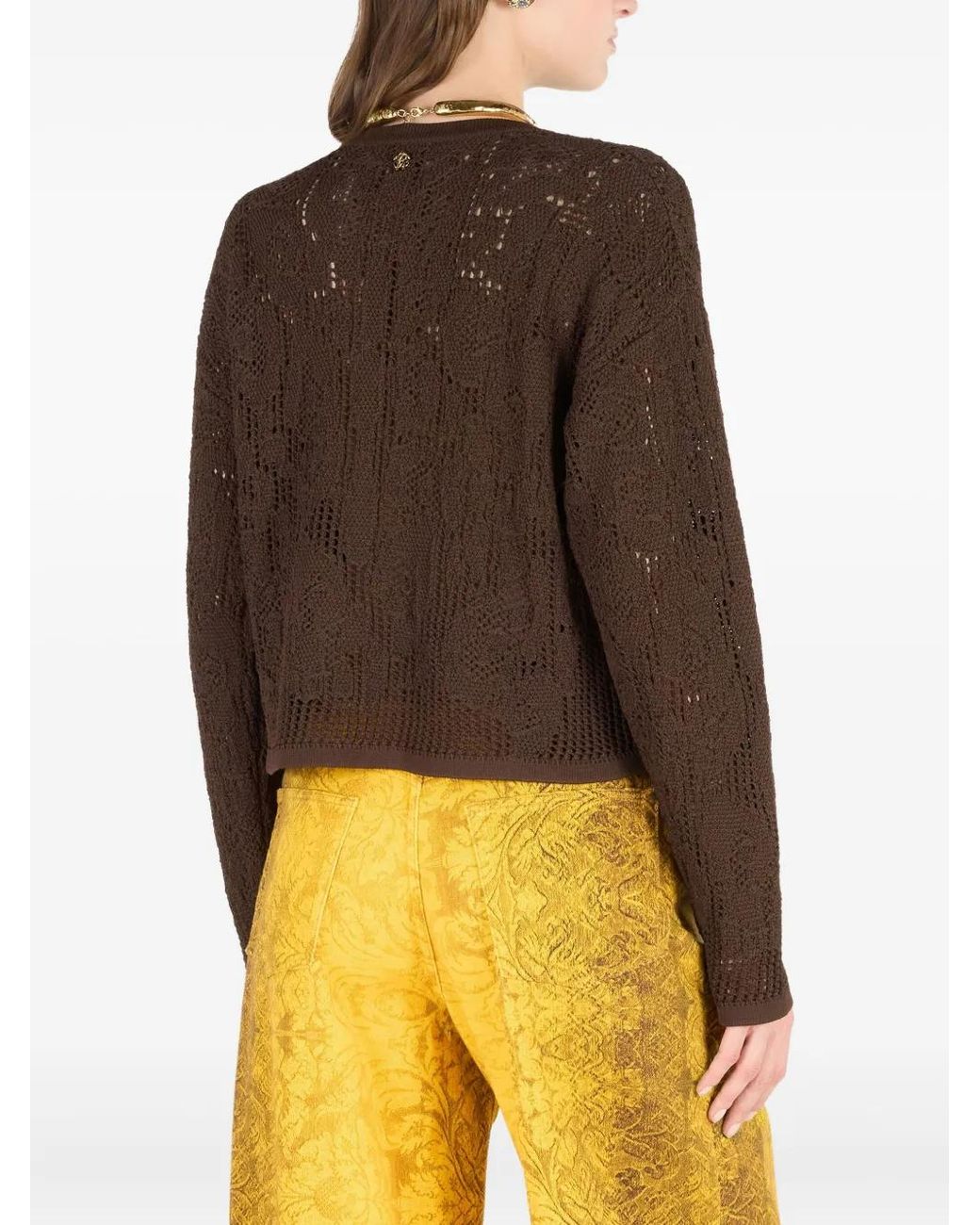 Roberto Cavalli Brown Crochet-Effect Sweater