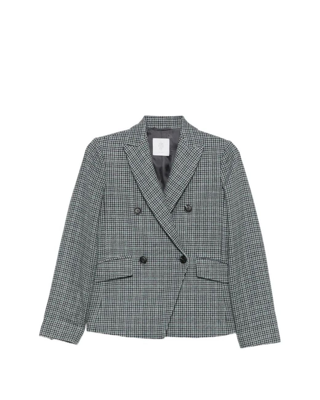 Eleventy Gray Houndstooth Double-Breasted Jacket