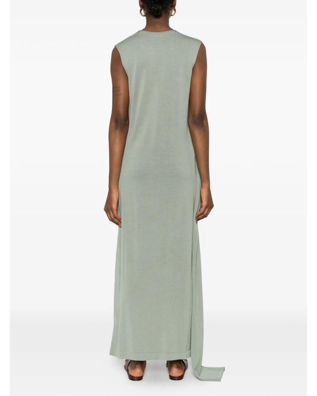 Jil Sander Green Robe Drapée À Col V