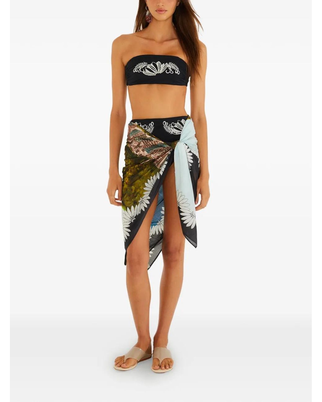 Farm Rio Black Floral-Print Sarong