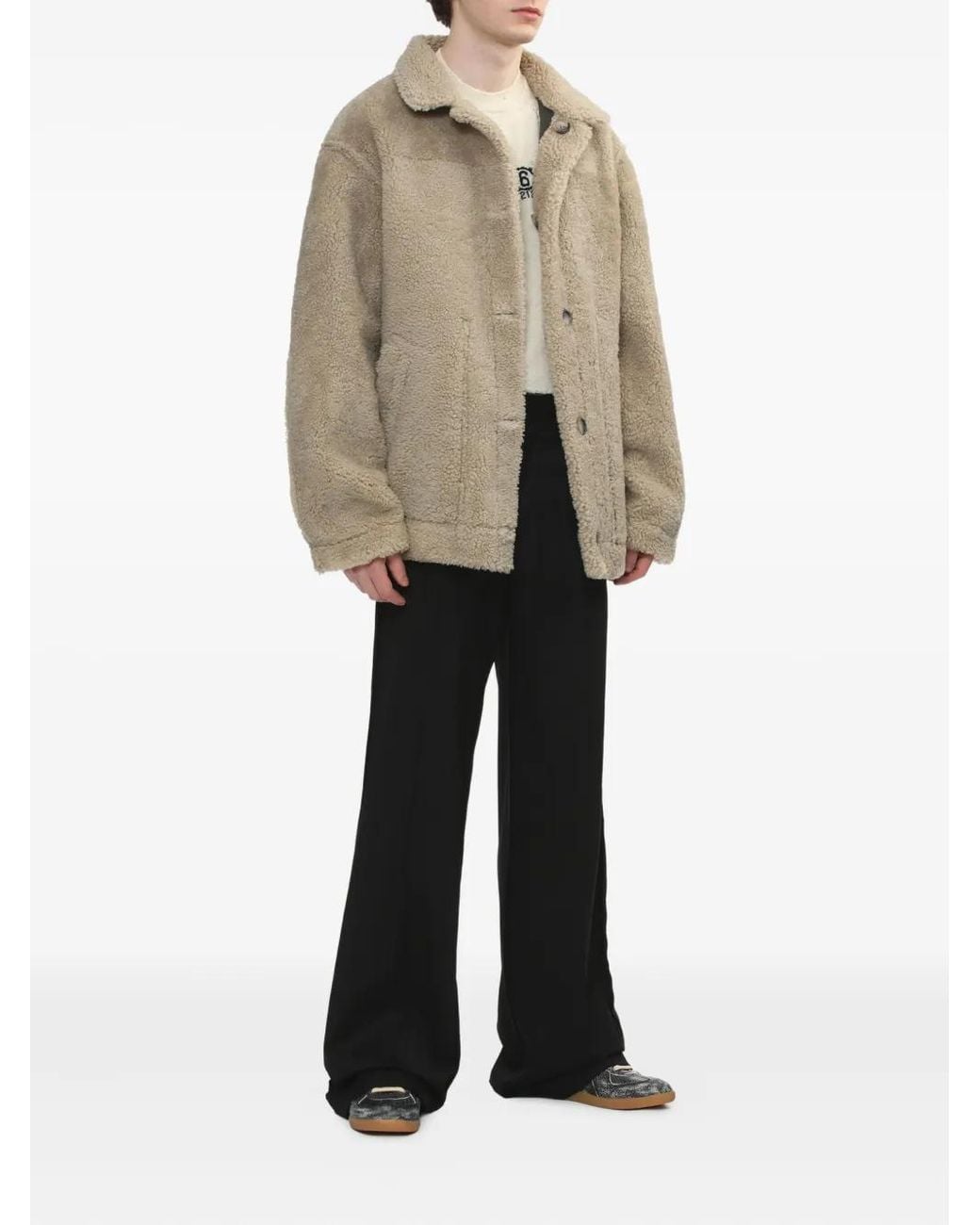 MM6 by Maison Margiela Black Lambskin Shearling-Panel Jacket for men