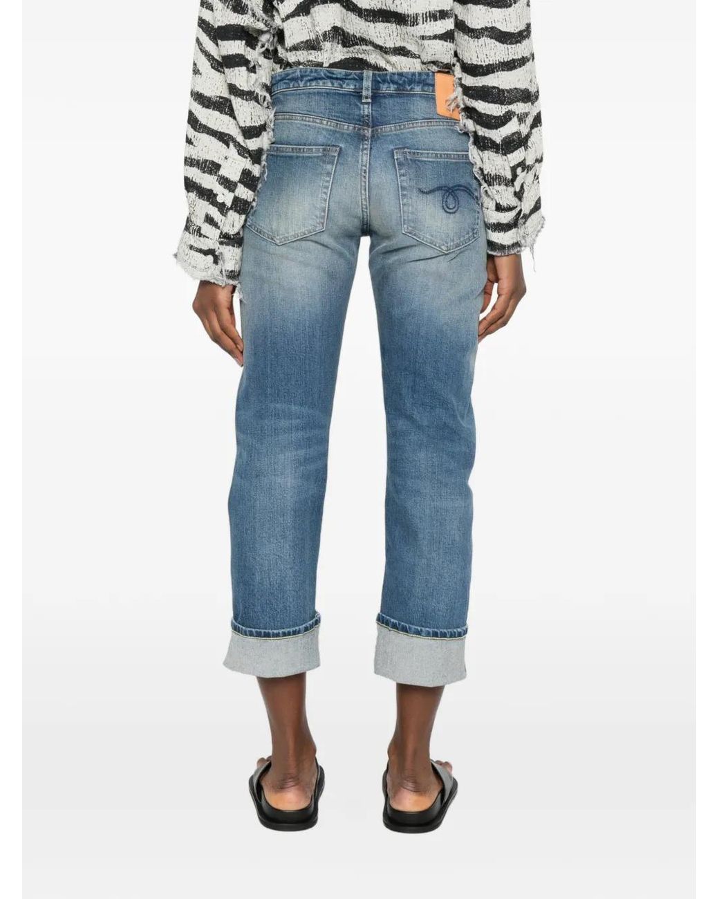 R13 Blue Cuffed Straight Jeans
