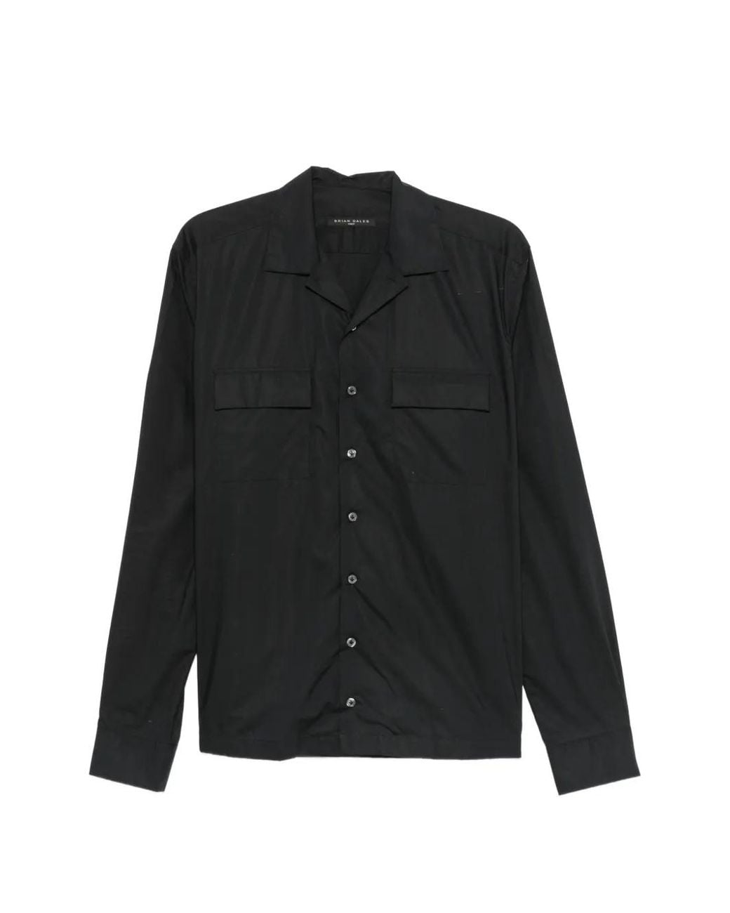 Brian Dales Black Flap-Pocket Spread-Collar Shirt for men