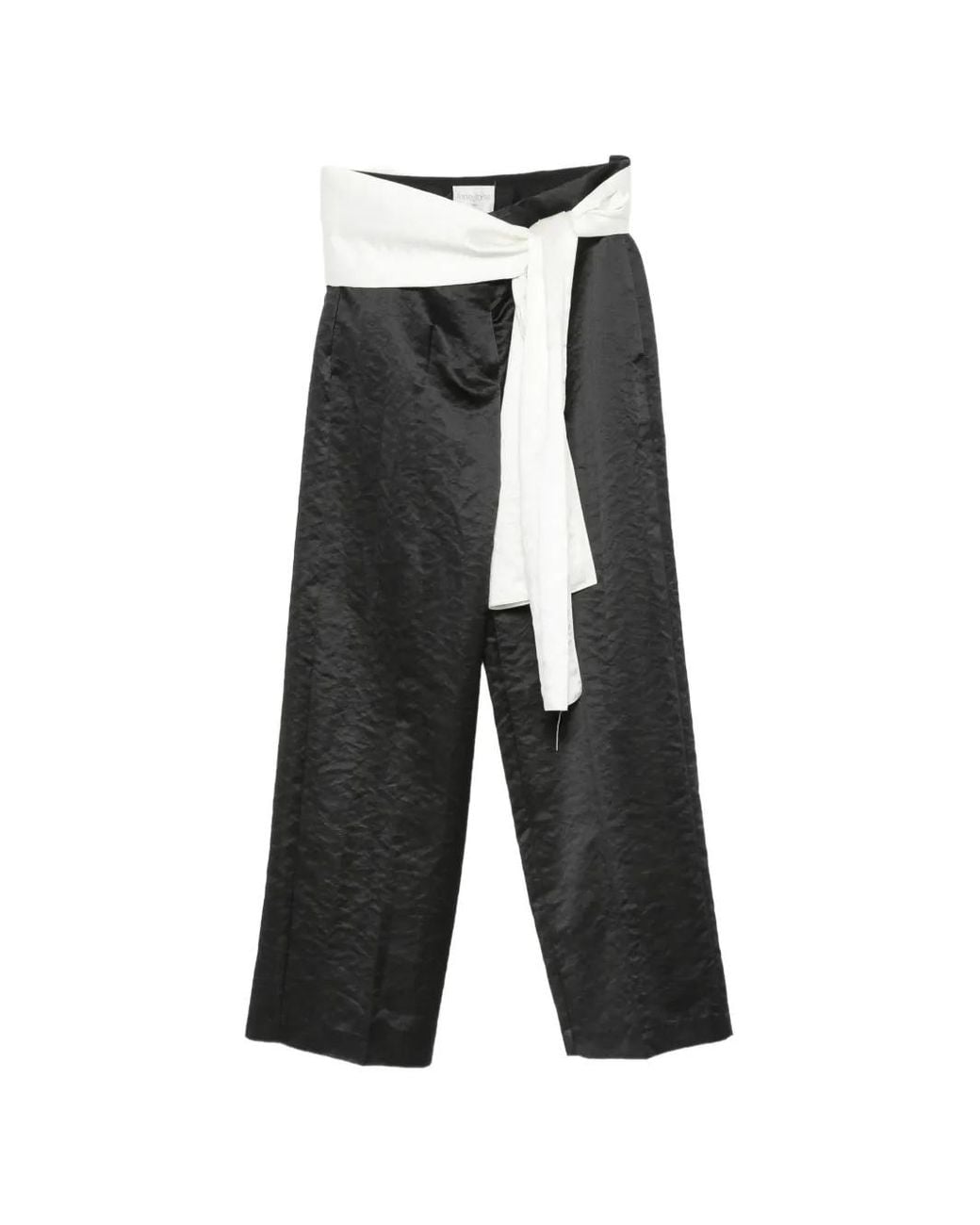 Forte_forte White Contrast-Waistband Hammered-Effect Trousers