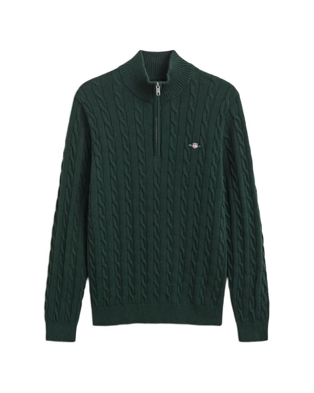 Gant Green Cable-Knit Half-Zip Sweater for men