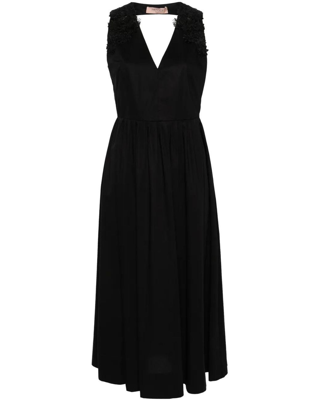 Twinset Black Floral-Lace Cotton Midi Dress