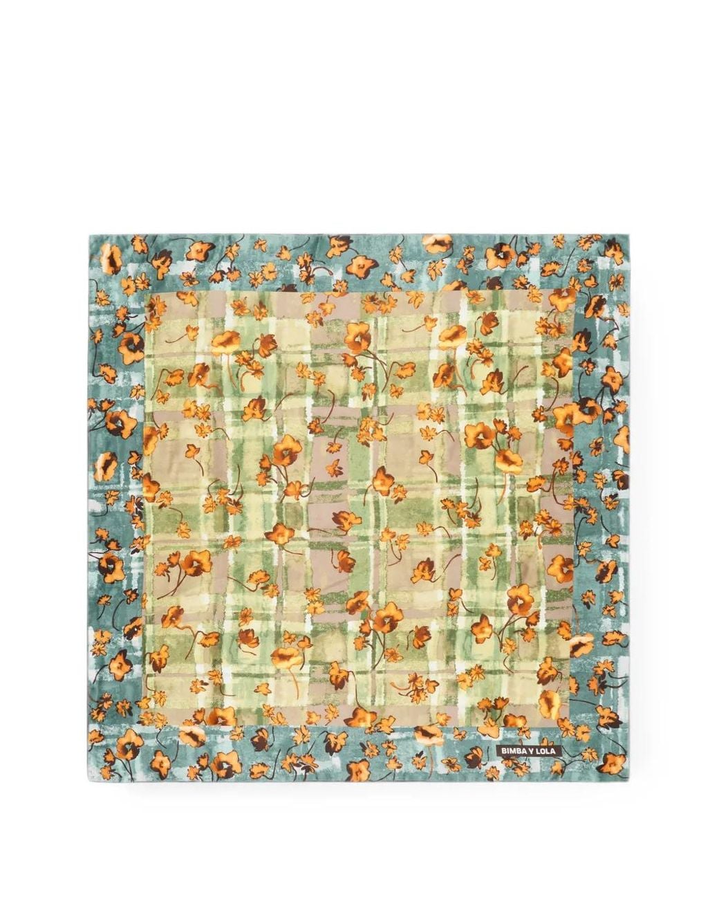Bimba Y Lola Metallic Watercolor Floral And Checked Scarf