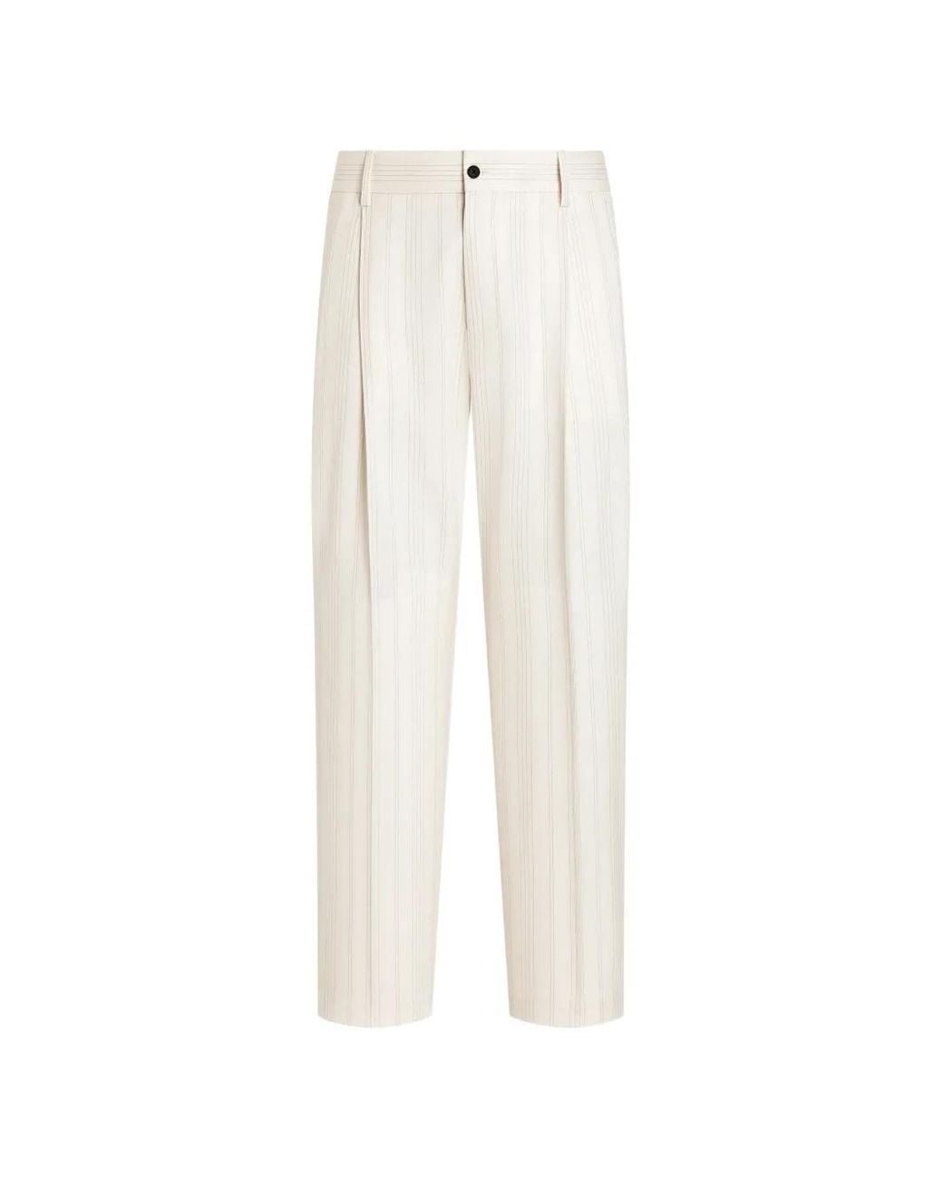 Dolce & Gabbana White Pinstripe Wool Trousers for men