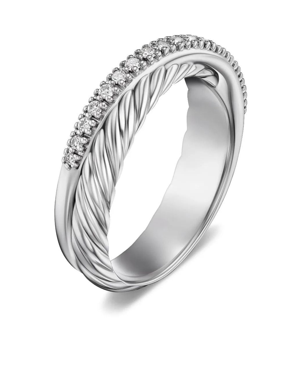 David Yurman Metallic Sterling Crossover Diamond Ring (5.3Mm)