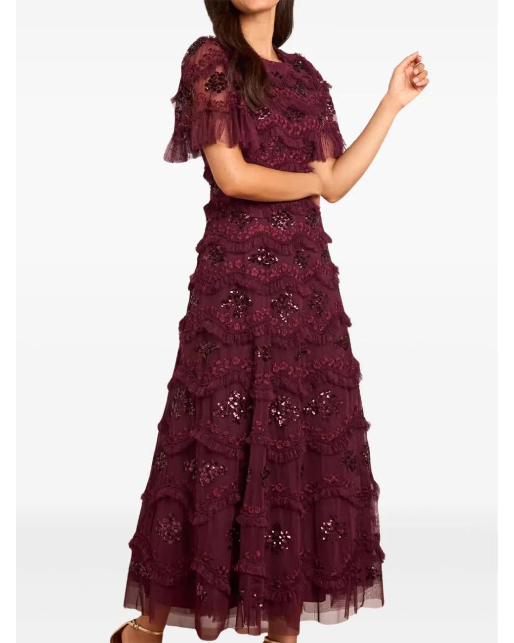 Needle & Thread Purple Daisy Ruffled Midi Dress