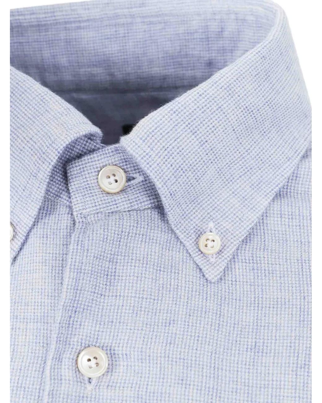 Luigi Borrelli Napoli Blue Button-Down Chest-Pocket Shirt for men