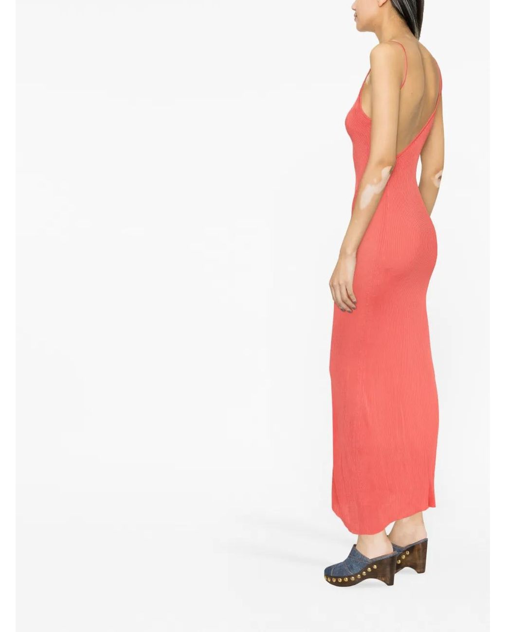 Forte_forte Red Asymmetric Ribbed-Knit Dress