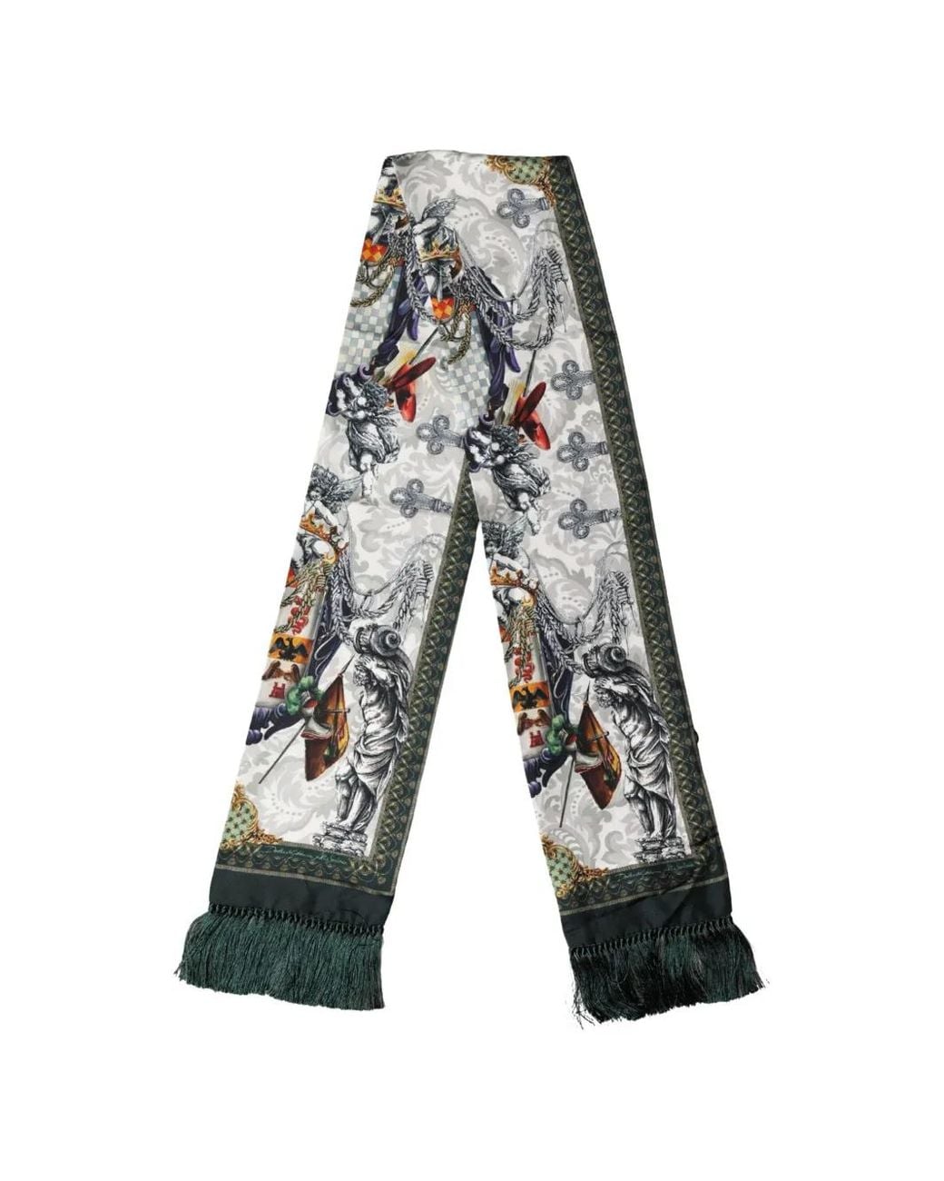 Dolce & Gabbana White Baroque Angel Print Fringed Scarf