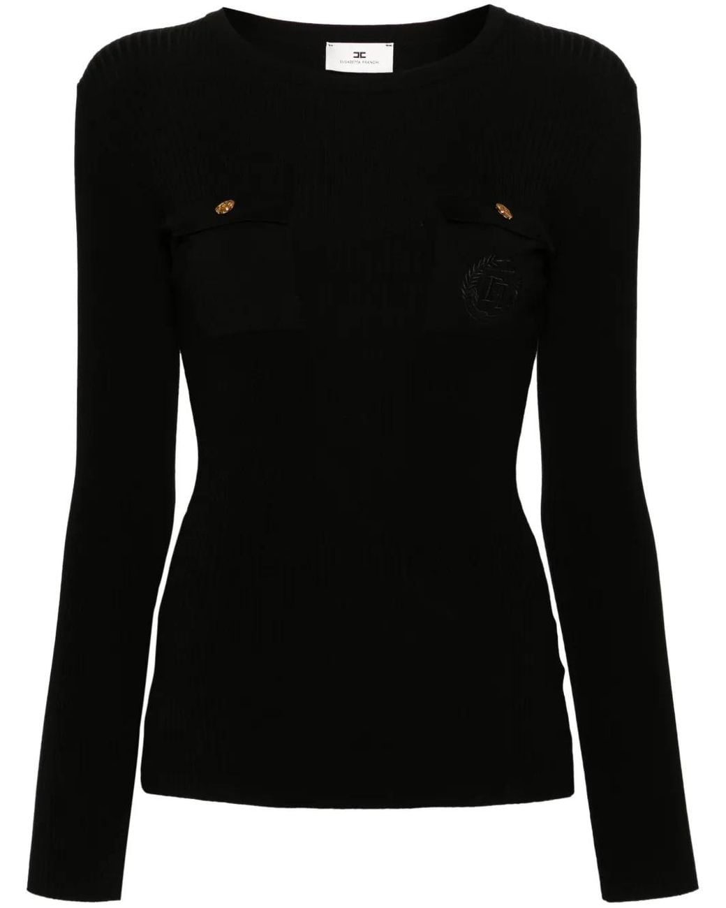 Elisabetta Franchi Black Logo-Embroidered Jumper